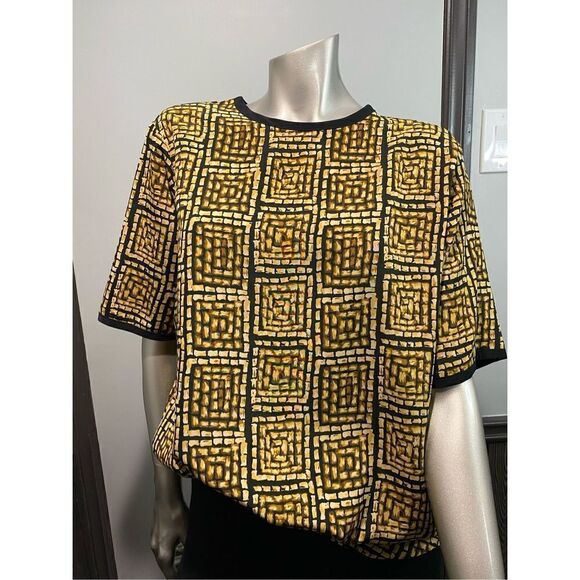 Size 14, Yves St. Clair vintage blouse in black & yellow ochre, button in back. - Picture 1 of 6